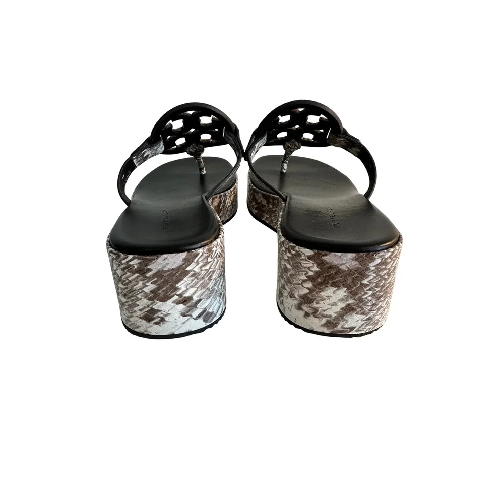 Tory Burch Miller Wedge Heel Sandal Size 8 Granite Roccia Brown Platform Leather